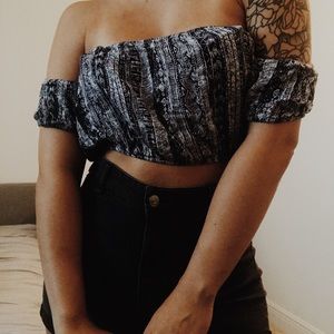 off the shoulder patterned crop top